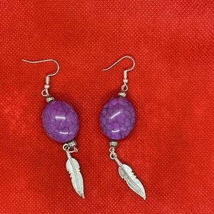 Purple Bead Dangles w feather